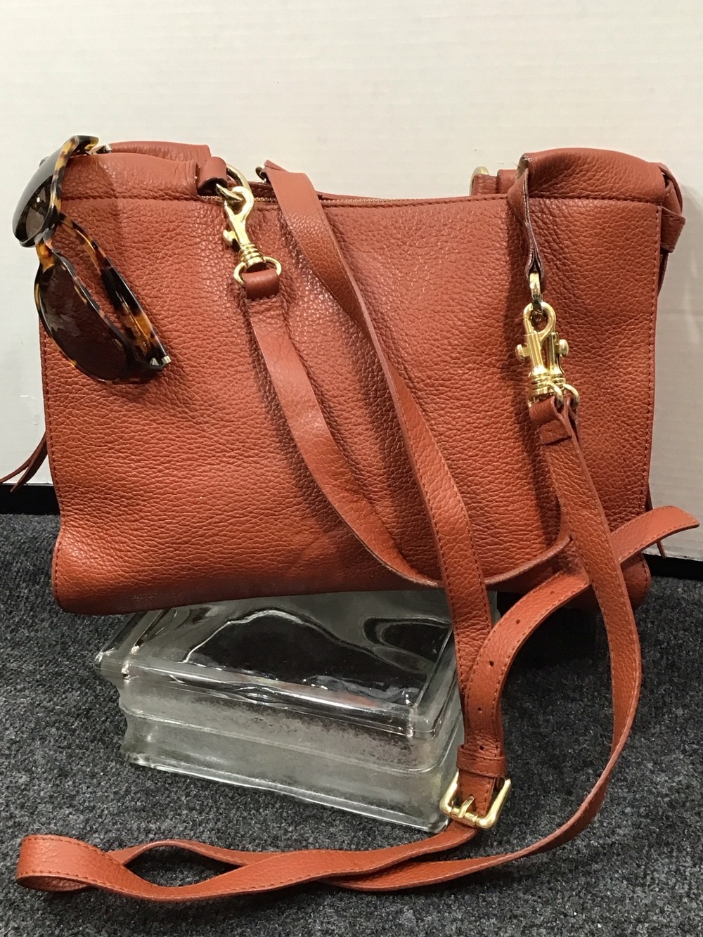 Iacucci cognac tan pebbled leather convertible bag luxury Italy